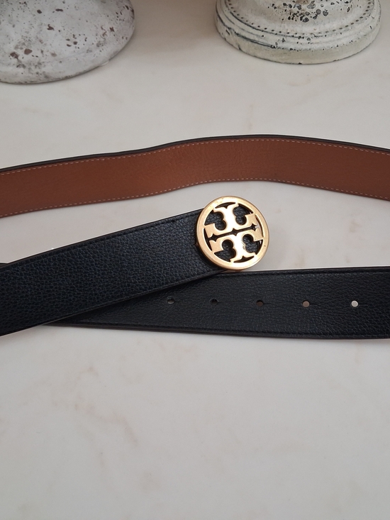 Tory Burch Accessories - Tory Burch Black Leather Belt with Gold Logo Buckle